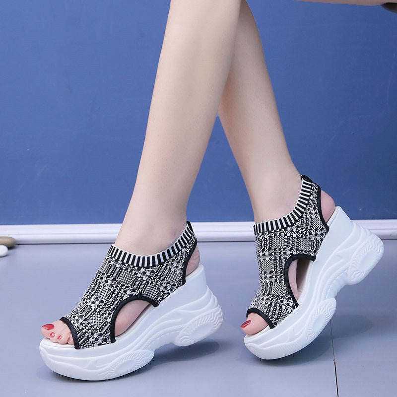 Damen Plateau Sandaletten Sportlich Elastisch Modern