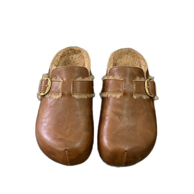 Damen Clogs Fellfutter Warme Schnalle Schuhe