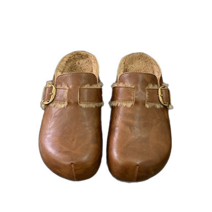 Damen Clogs Fellfutter Warme Schnalle Schuhe