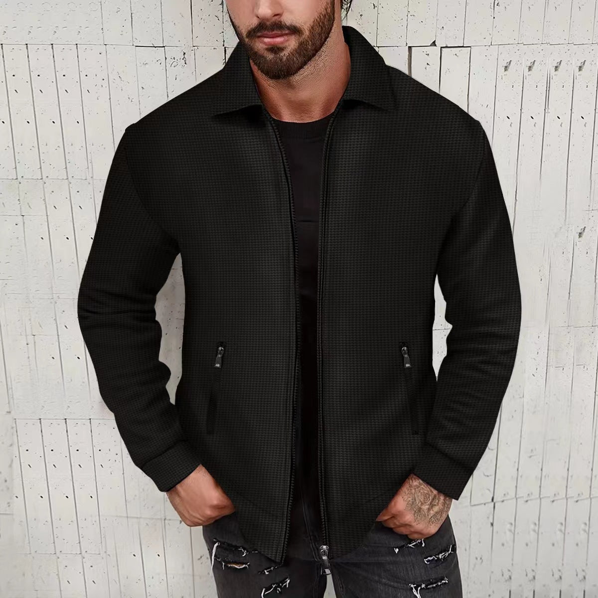 Herren Outdoor Jacke Doppelreißverschluss Strukturiert Modern