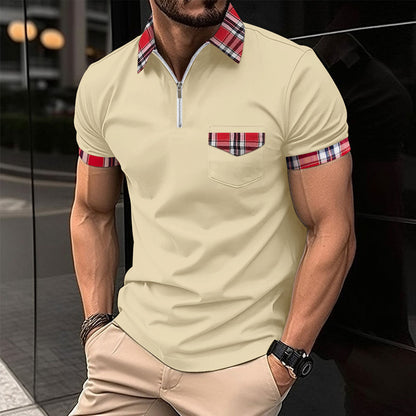Herren Polohemd Karomuster Modern mit Reißverschluss - BerlinGlamour