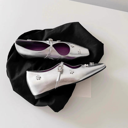 Damen Slingback Ballerinas Schuhe mit Blumen Applikationen und Komfortabsatz