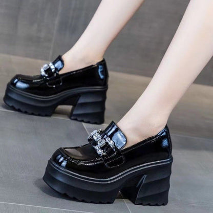 Damen Plateau Schuhe Hoch mit Ketten Dekor Elegant