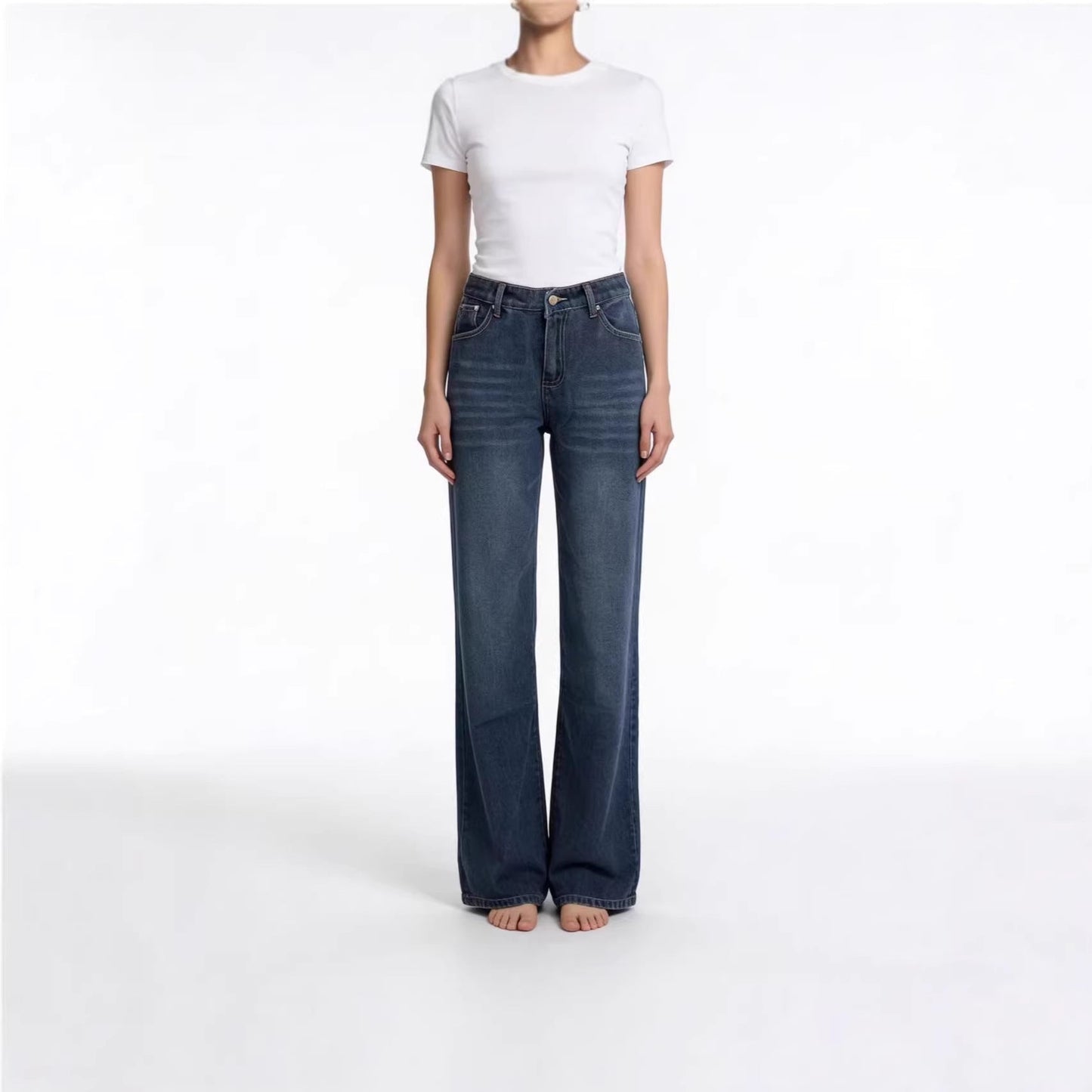 Hohe Damenjeans Stretch Weite Bequem High Waist