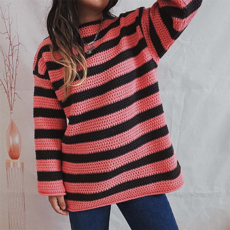 Gestreifter Strickpullover Weich Pastellfarben Damen