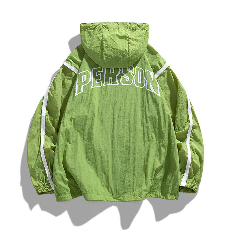 Herren Windbreaker Jacke Sportlich mit Kapuze Verstellbar
