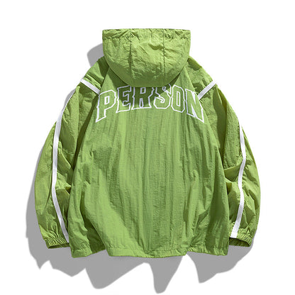 Herren Windbreaker Jacke Sportlich mit Kapuze Verstellbar