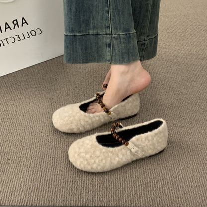 Damen Ballerinas Filz modisch mit Riemchen