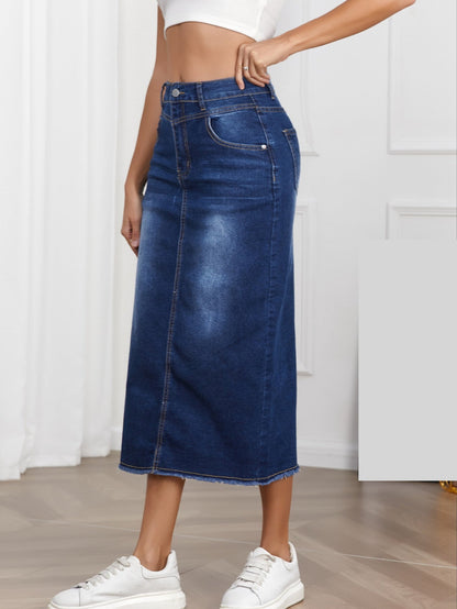 Damen Maxirock Denim Lang Elegant