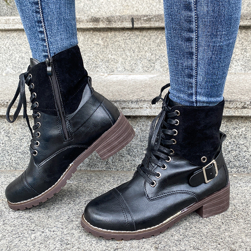 Damen Stiefel Schnürstiefel Wildleder Blockabsatz Moderne Heidi Mode