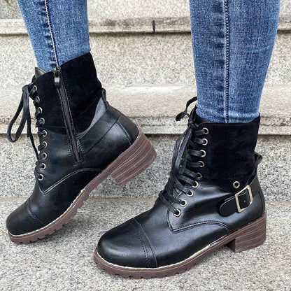 Damen Stiefel Schnürstiefel Wildleder Blockabsatz Moderne Heidi Mode