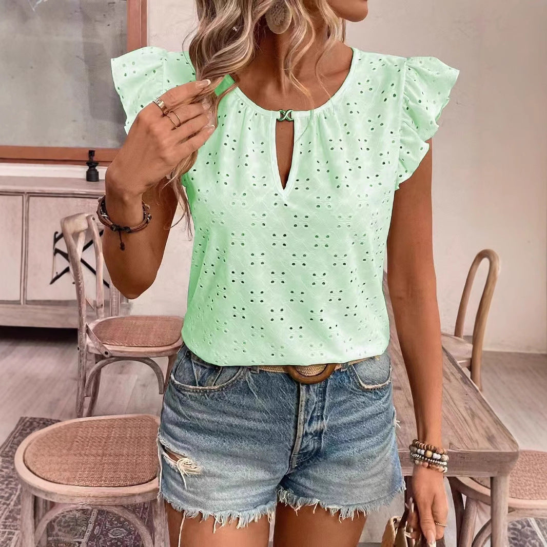Damen Bluse Rüschendetails Lochstickerei Elegant