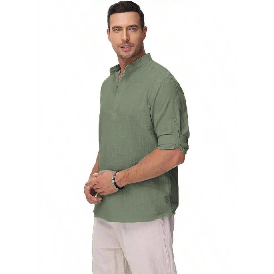 Herren Langarmhemd Modern Stehkragen Komfort Passform