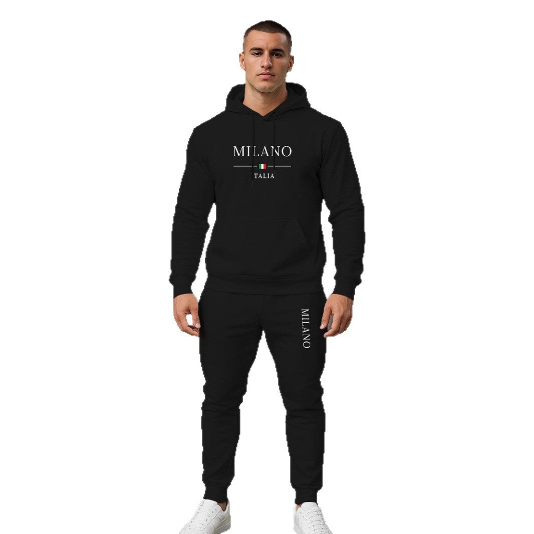 Herren Sportliche Jogginghose Hoodie Set Grau Sportlich
