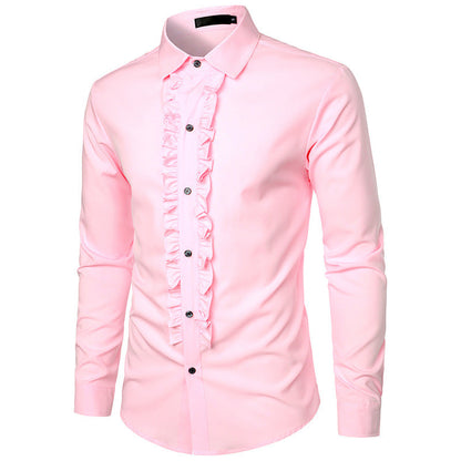 Elegantes Herren Langarmhemd mit Rüschen Modern Style