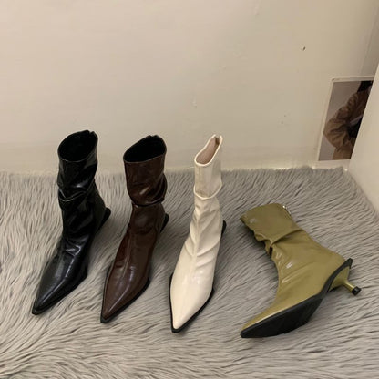 Damen Stiefeletten Elegant Faltenwurf Mit Absatz Schwarz