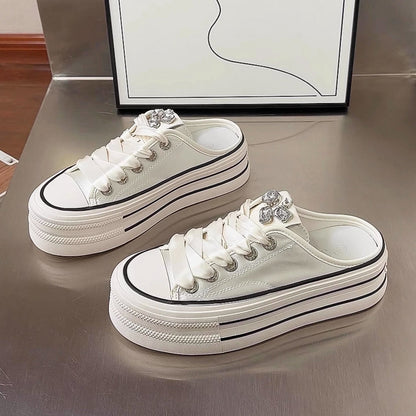 Damen Plateau Sneaker Glänzend Schnürsenkel Modern