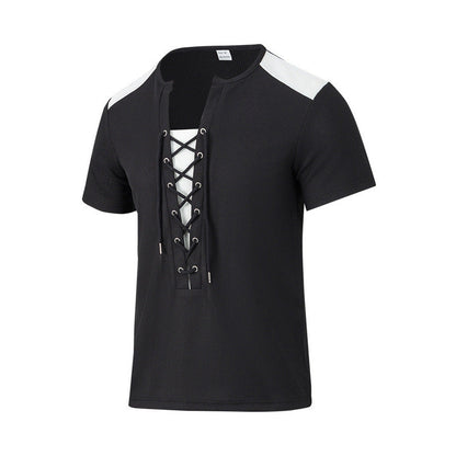 Herren T-Shirt Kurzarm Henley atmungsaktiv Schnürdetail