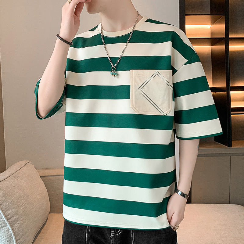 Herren T-Shirt Gestreift mit Tasche Casual Berlin Style - BerlinGlamour