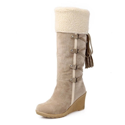 Damen Wedge Stiefel Gefüttert Schnürung Modisch