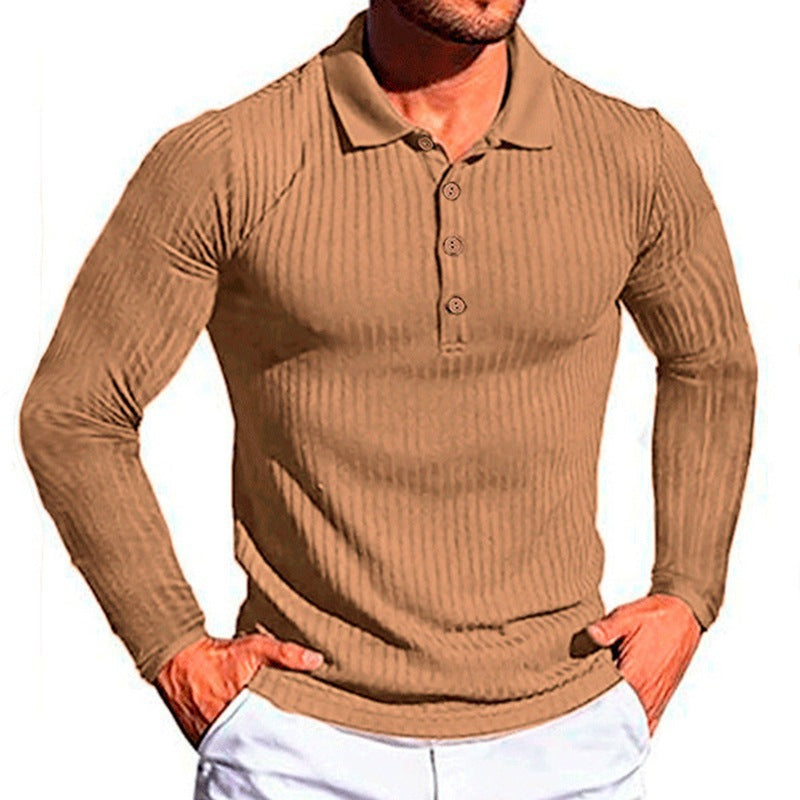 Herren Poloshirt Langarm Strukturiert Elegantes Design