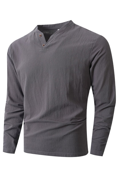 Herren Langarmshirt Elegantes Design Stehkragen Knöpfe Modern