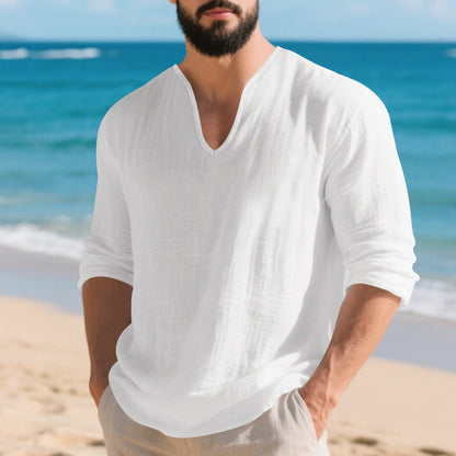 Herren Langarmshirt V-Ausschnitt Leicht Baumwolle Modern