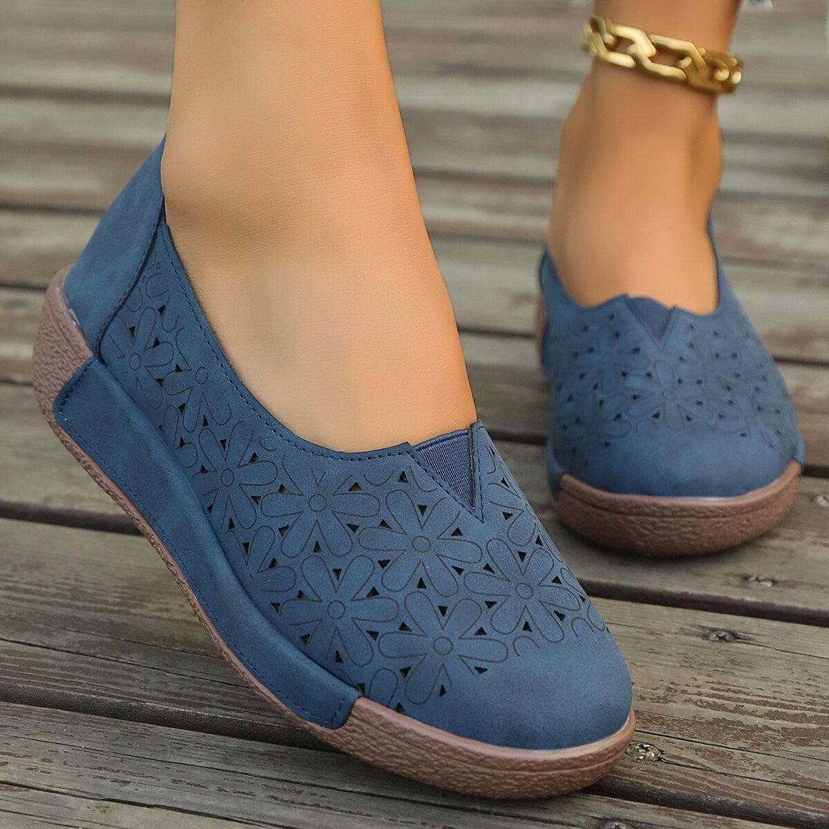 Damen Slip-On Schuhe Bequem Floralmuster Frauen Schuhe
