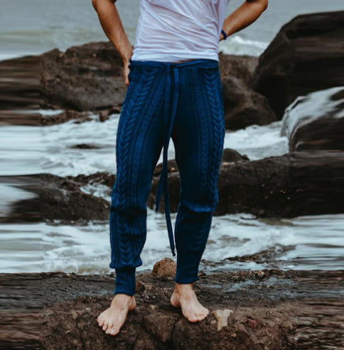 Herren Strickhose Mit Zopfmuster und elastischem Gürtel