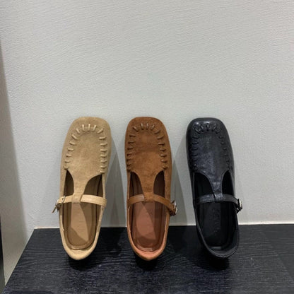 Damen Mokassins mit Stichen und verstellbarem Riemen Frauen Schuhe - BerlinGlamour