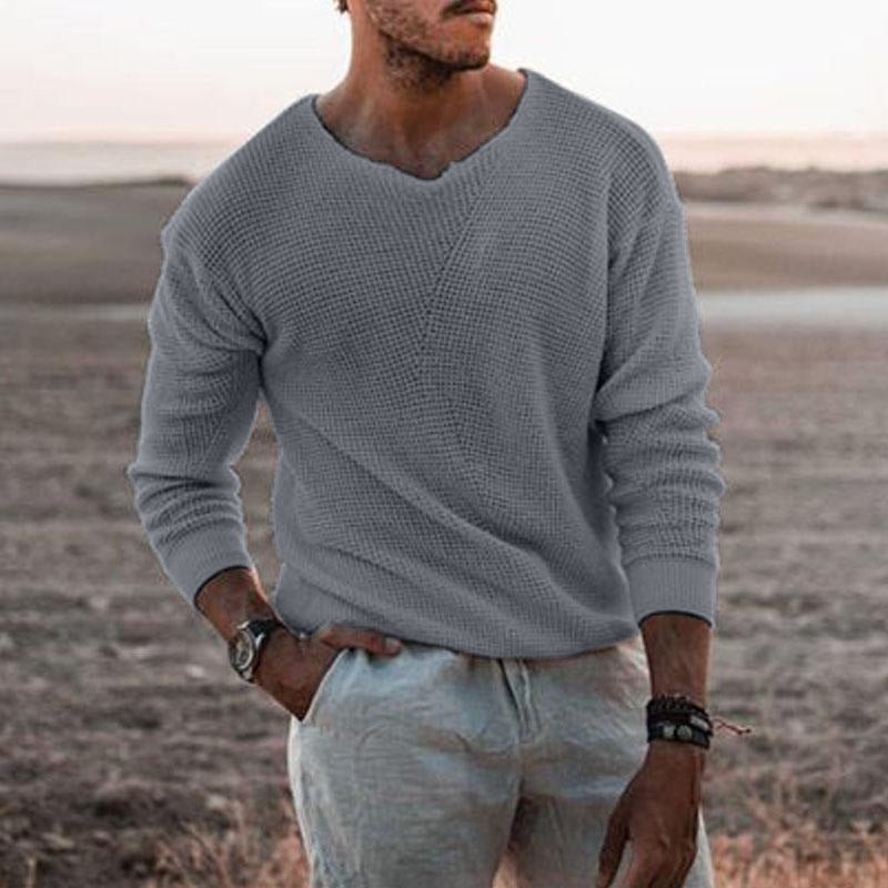 Herren Strickpullover V-Ausschnitt Struktur Optik Modern