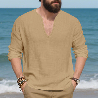 Herren Langarmshirt V-Ausschnitt Baumwoll Modern