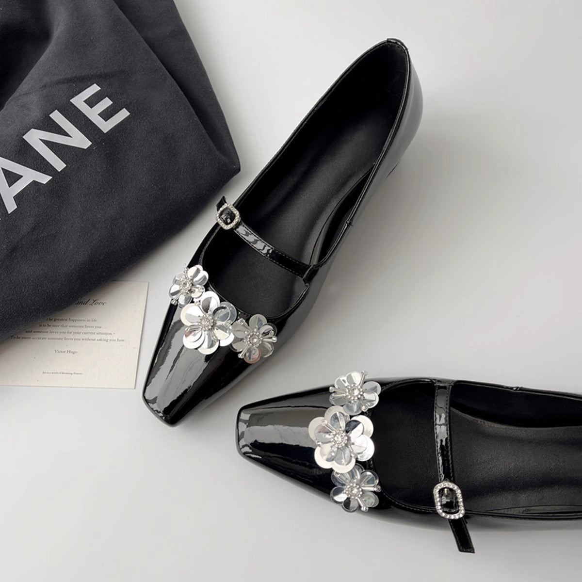 Damen Ballerinas Mit Blumenmuster Glänzend