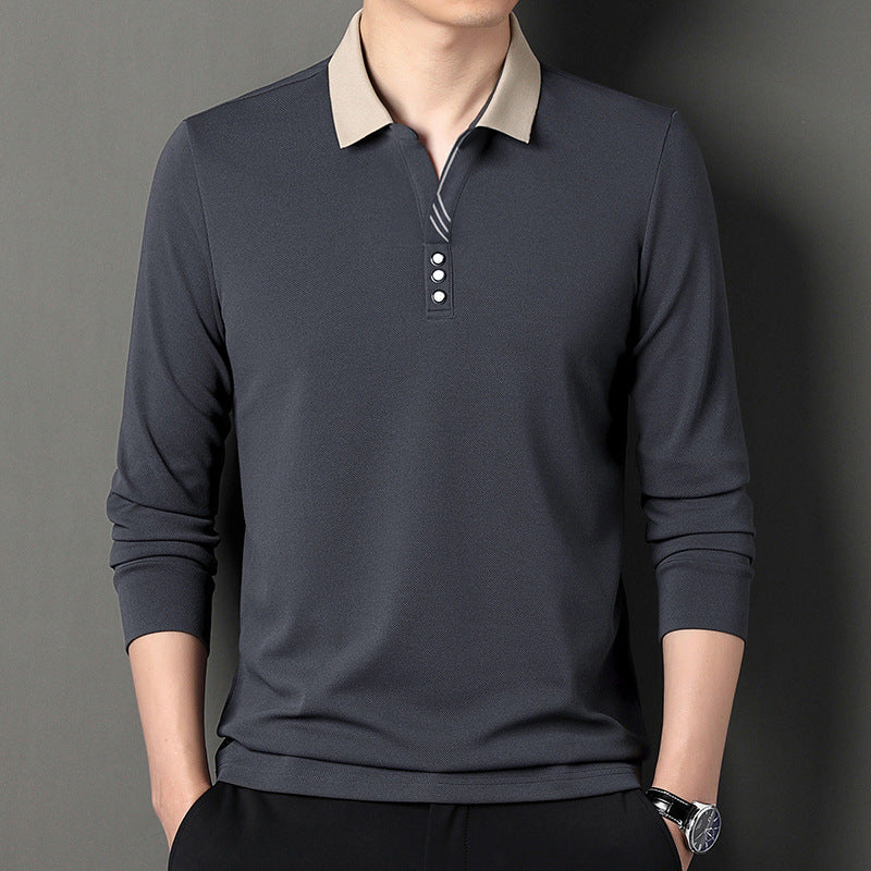 Herren Poloshirt Langarm Elegant Modern Knopfleiste