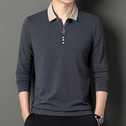 Herren Poloshirt Langarm Elegant Modern Knopfleiste