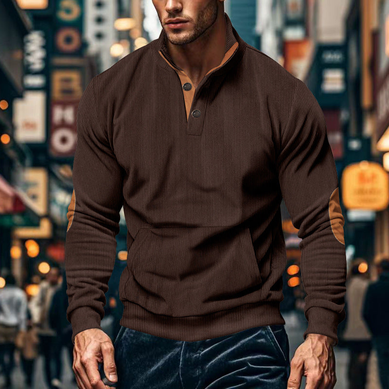 Herren Pullover Modern Stehkragen Knopfleiste Casual
