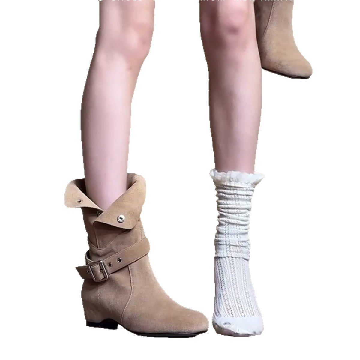 Damen Stiefeletten Wildleder Schnalle Braun Modern