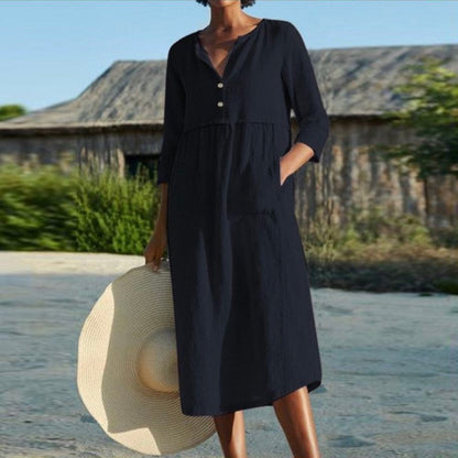 BerlinGlamour Baumwoll-Leinen Kleid mit mittel langen Ärmeln