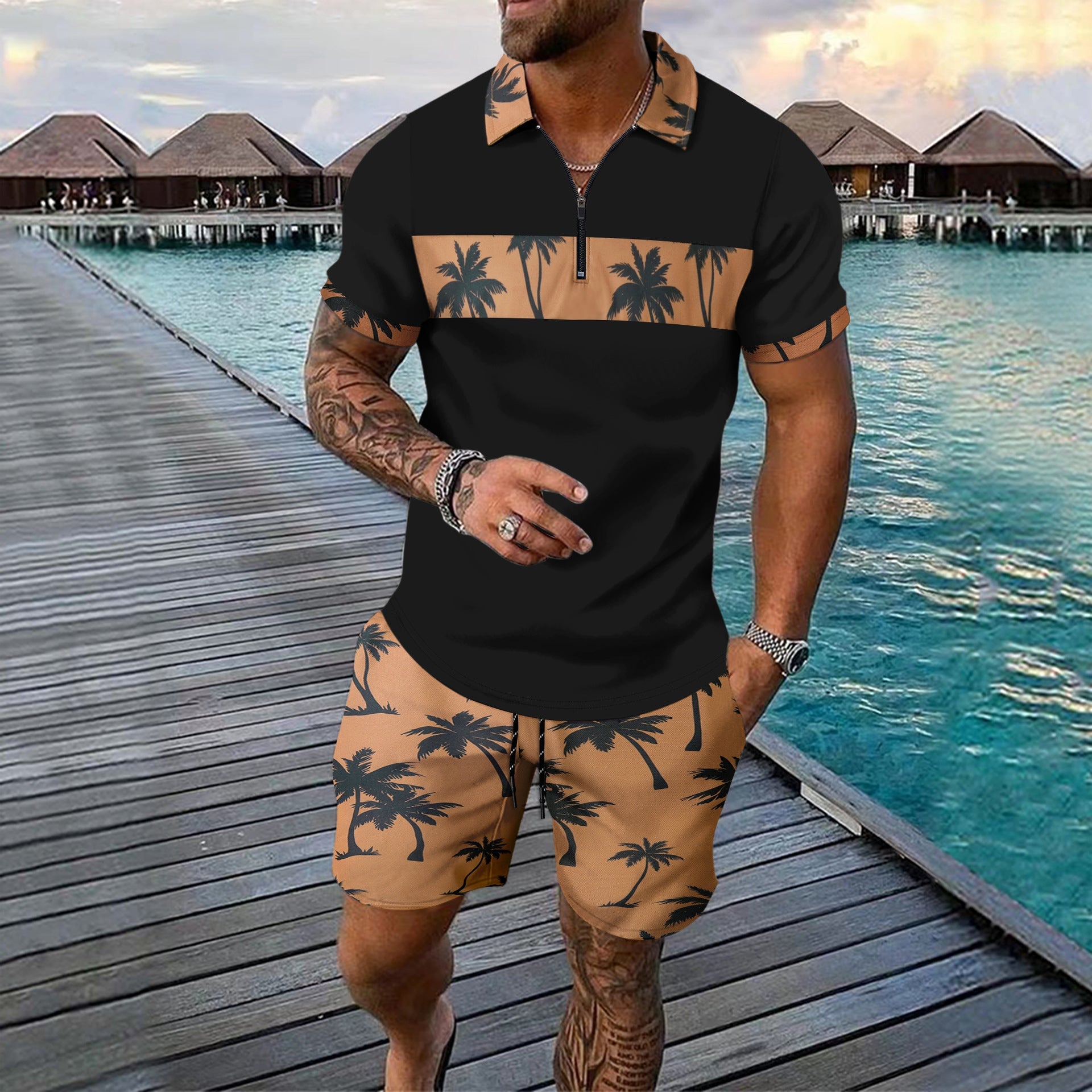 Herren Polohemd Elegant Geschnitzt mit Shorts Sommer - BerlinGlamour