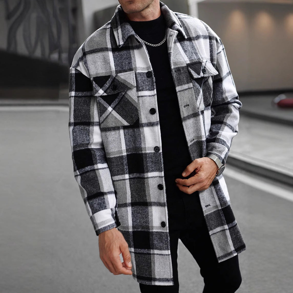 Herren Flanelljacke Kariert Modern mit Taschen