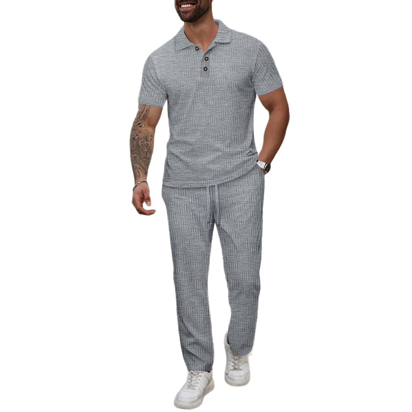 Herren Kurzarm-Set Modern Strukturiert Sommer