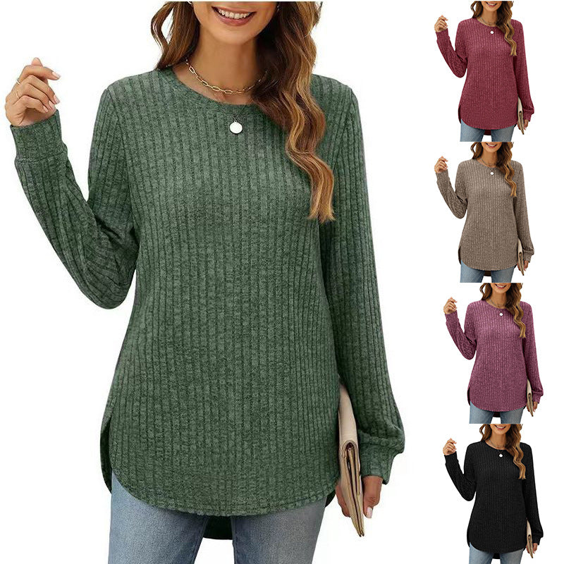 Damen Pullover Bequem Rundhals mit Schlitzen - BerlinGlamour