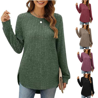 Damen Pullover Bequem Rundhals mit Schlitzen - BerlinGlamour