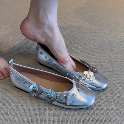 Ballerinas Damen Blumenmuster Komfort Innensohle
