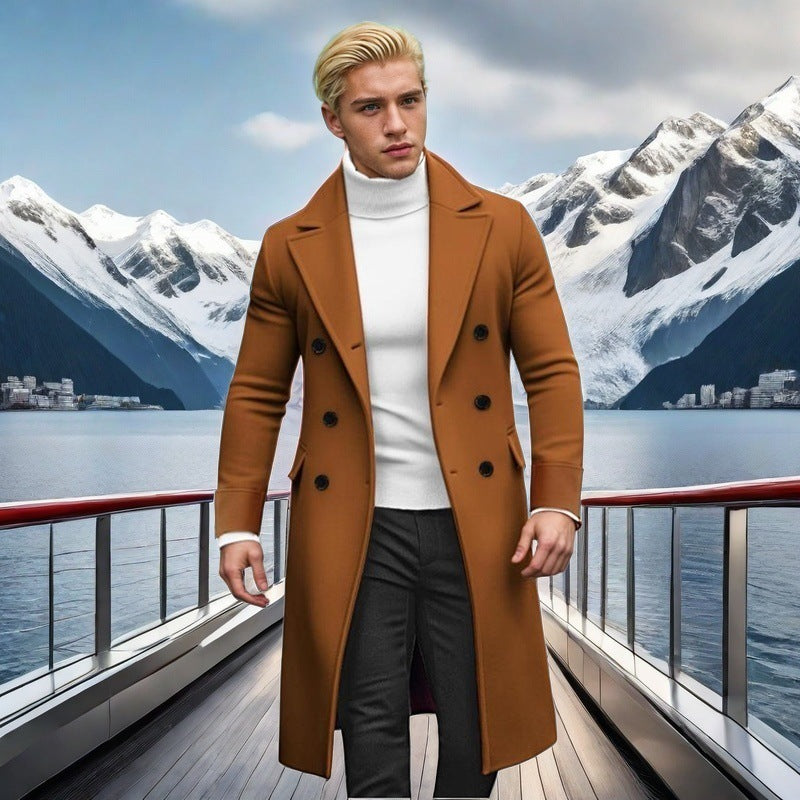 Herren Mantel Eleganter Doppelt-Knopf-Hochkragen-Schwarz