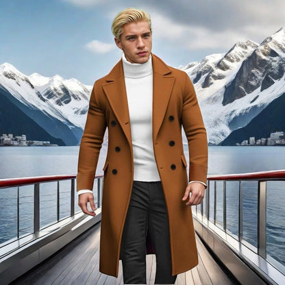 Herren Mantel Eleganter Doppelt-Knopf-Hochkragen-Schwarz