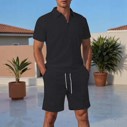 Herren Sport-Polo Kurzarm mit Reißverschluss und passenden Shorts