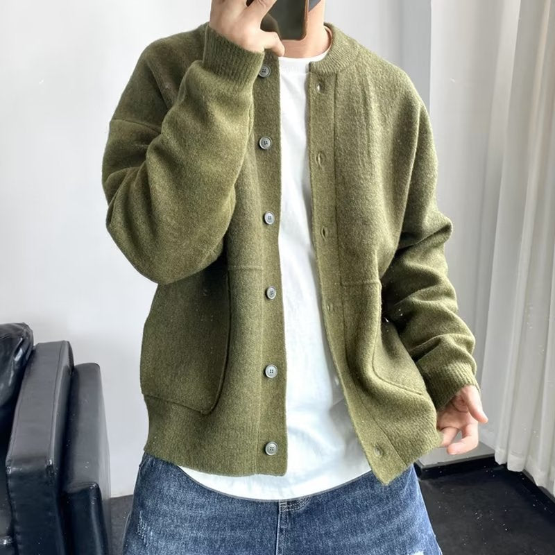 Herren Strickjacke Lässig Mit Taschen Druckknöpfe