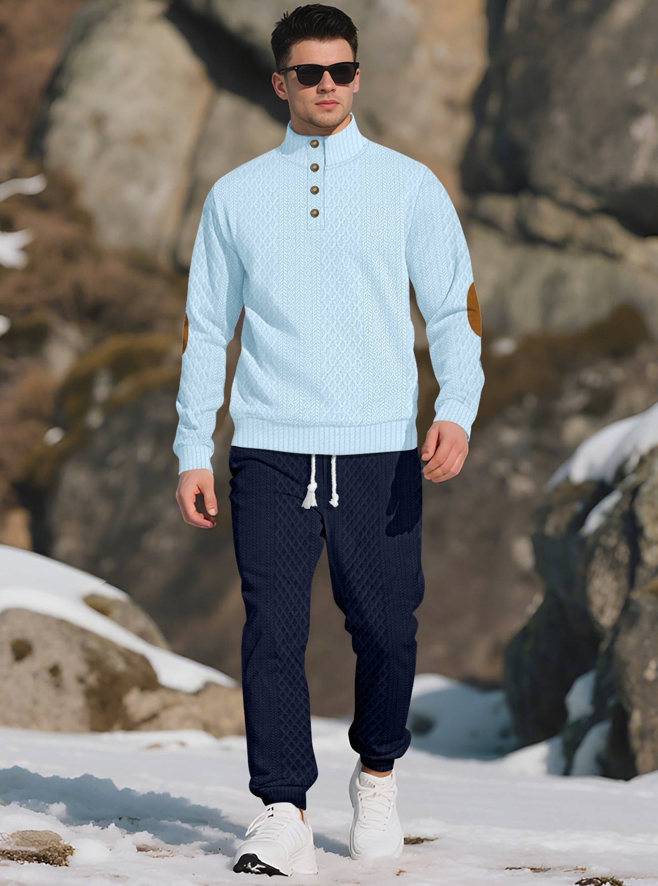 Herren Strickpullover Stehkragen Modern Knöpfe Bequem