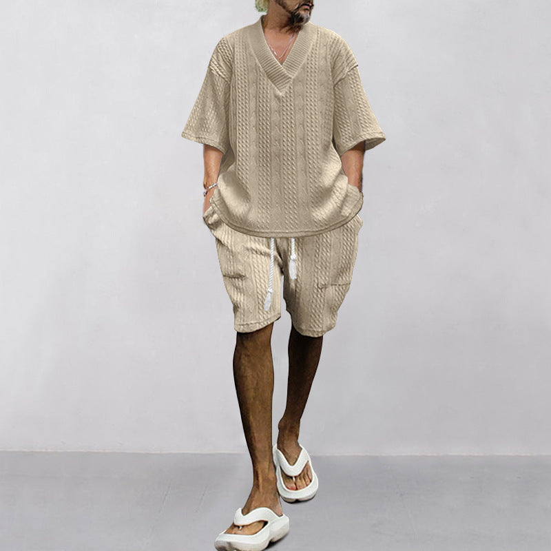 Herren Set mit V-Ausschnitt Oberteil und elastische Shorts